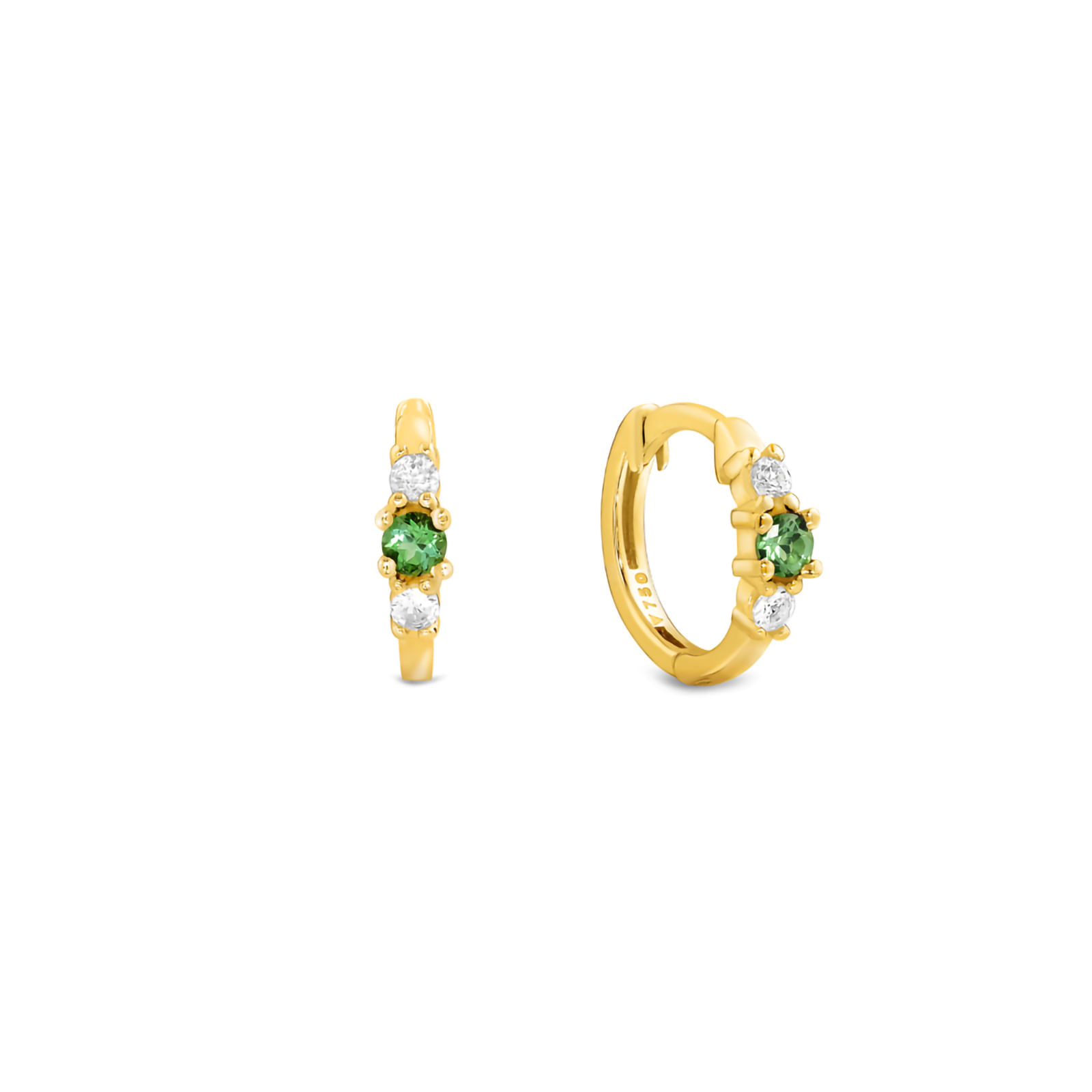 Argola Cores em Ouro Amarelo 18k com Turmalina Verde e Topázios Incolores, 21 mm