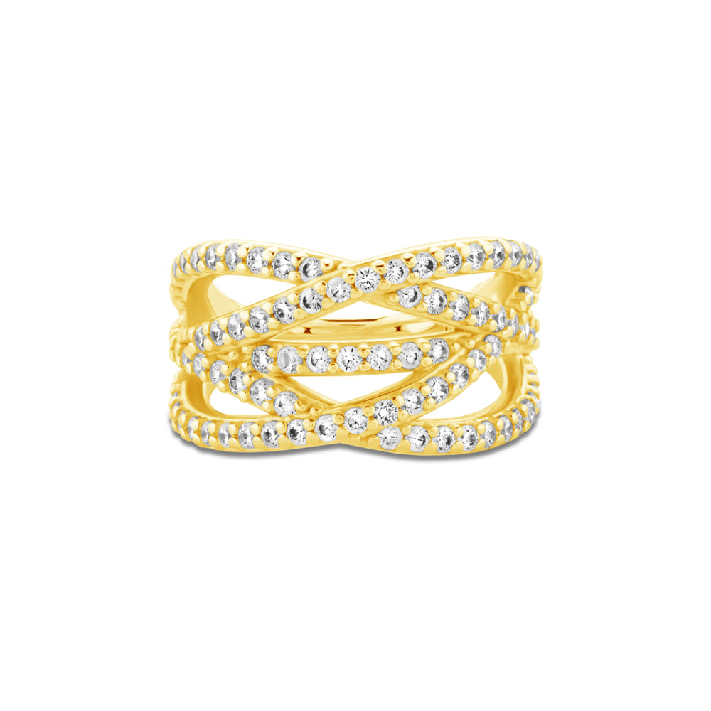 Anel Life Maxi VI em Prata 925 com Banho de Ouro Amarelo 18k e Pedras Incolores