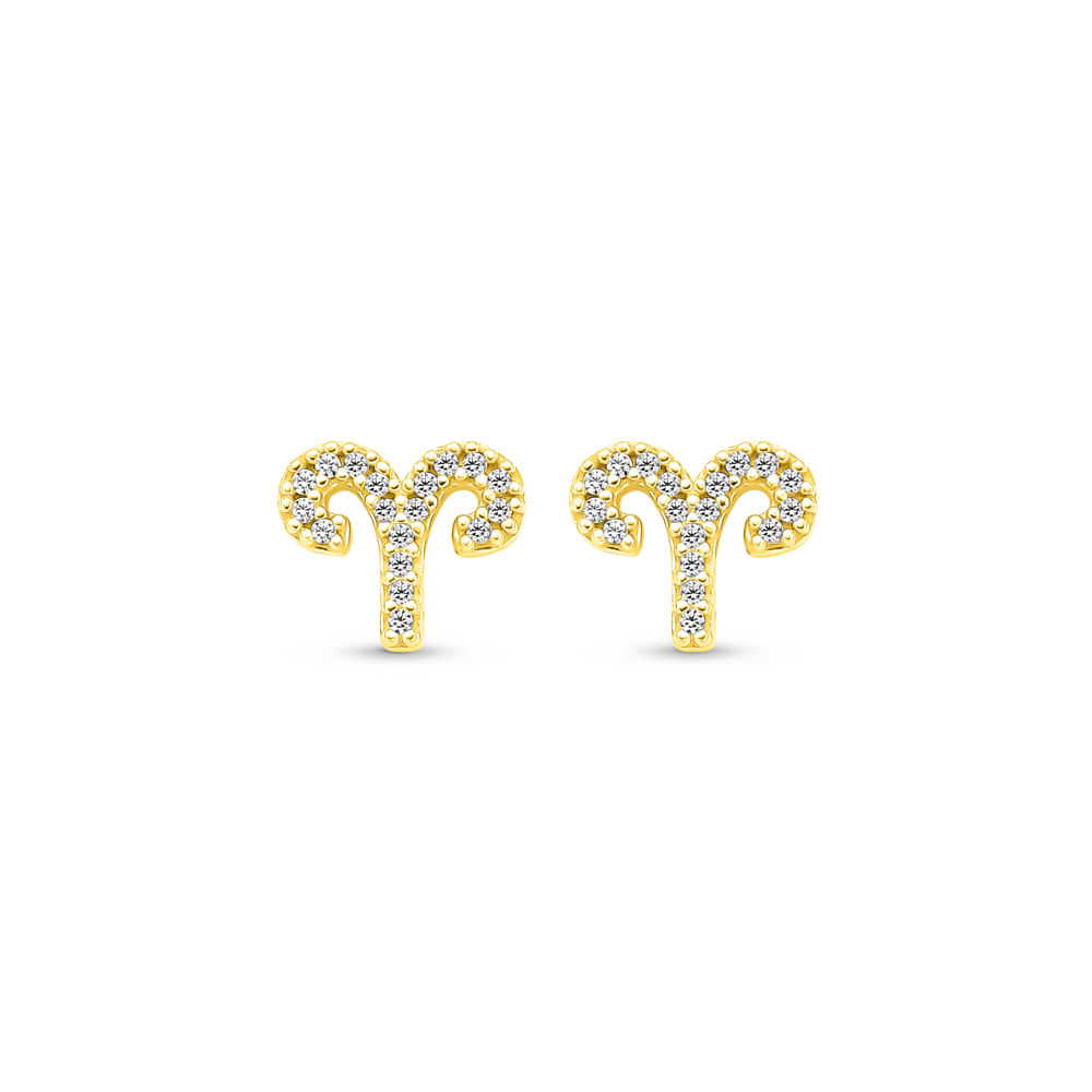 Brinco Life Signos Áries Prata Banho em Ouro Amarelo Cravejado