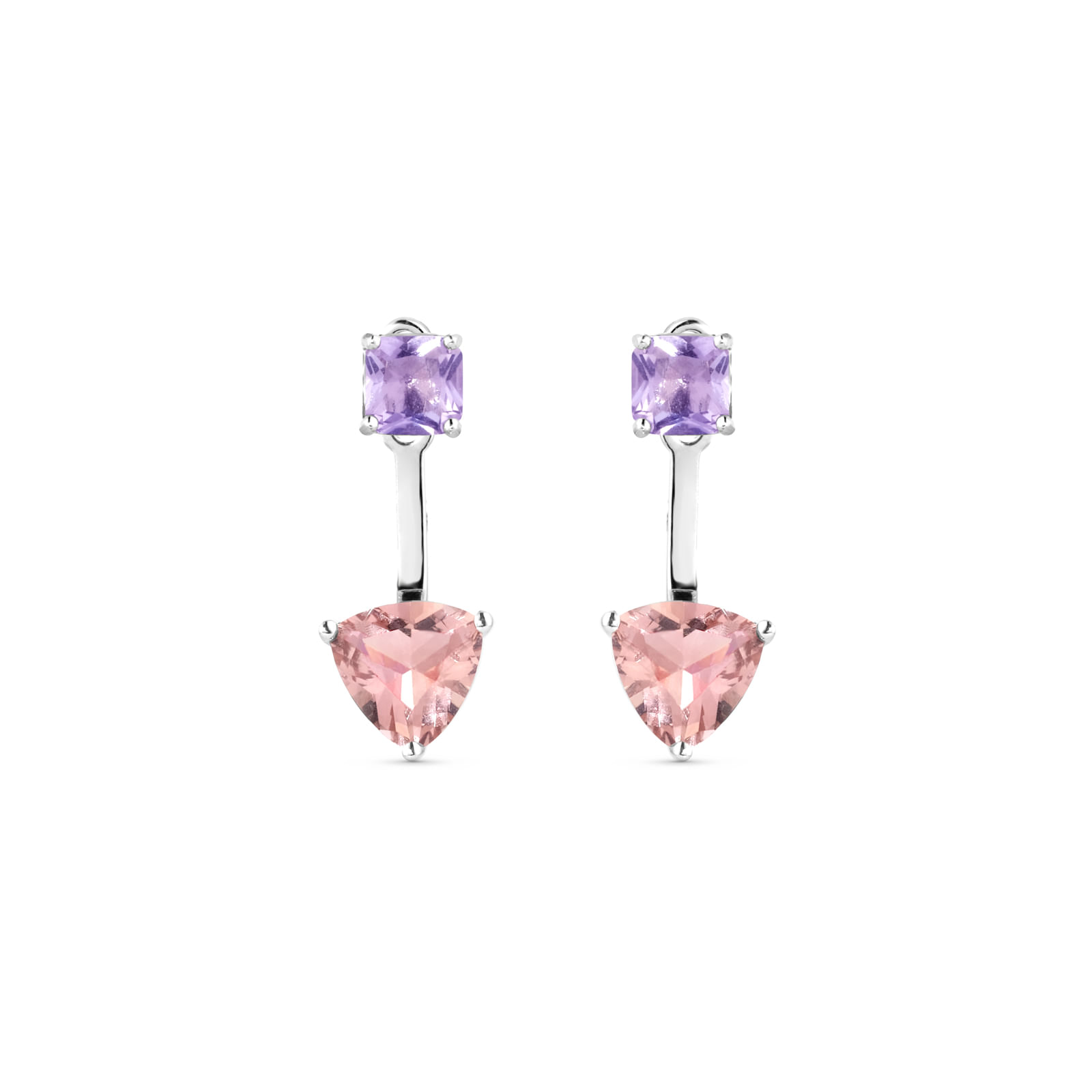 Brinco Life Colors II em Prata 925 com Cristais Rosas e Roxos