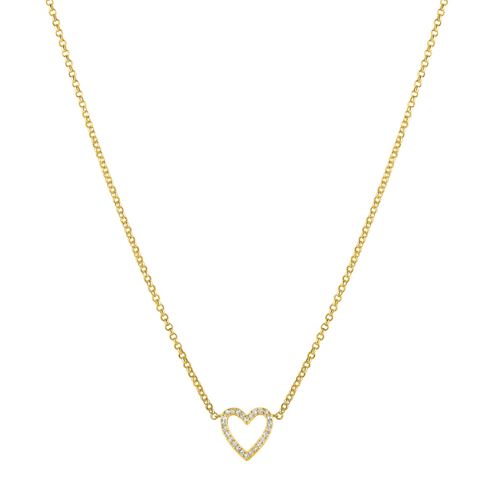 Colar Life Forever Coração Prata Banho em Ouro Amarelo Cravejado