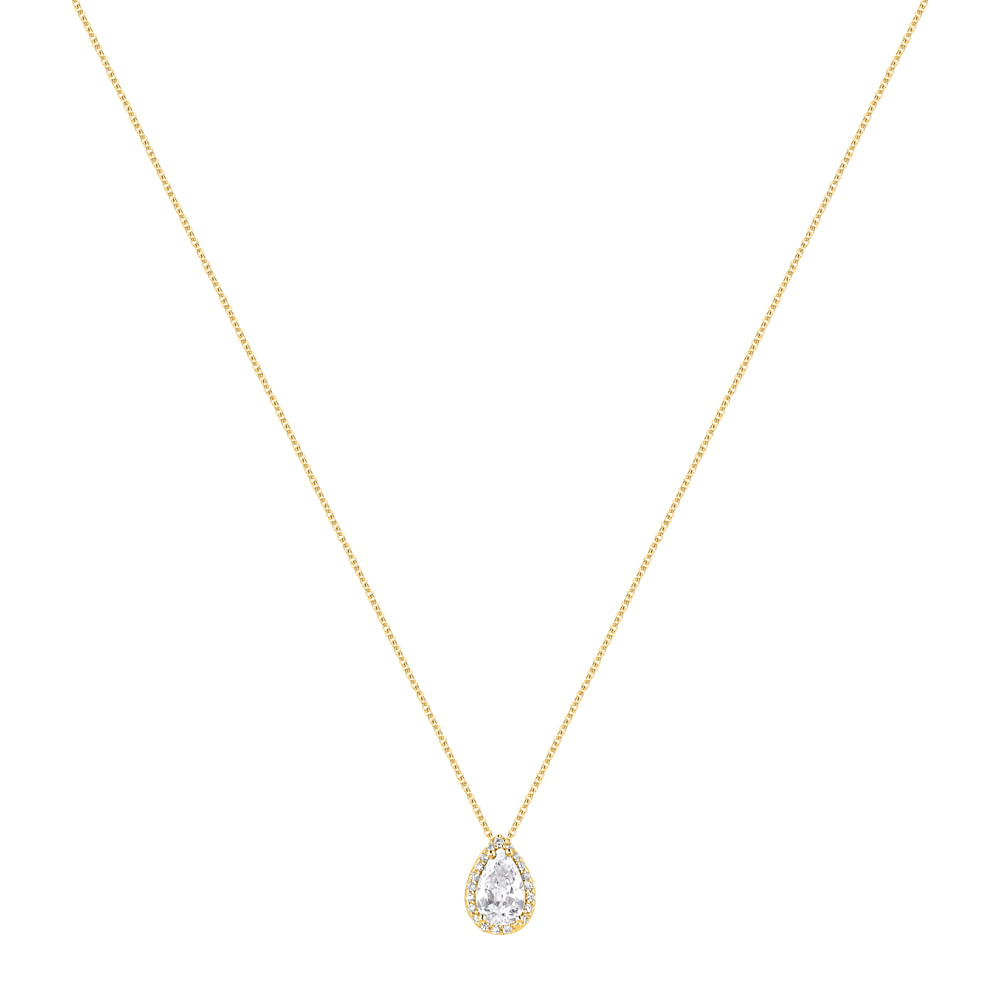 Colar Life Forms Gota em Prata 925 com Banho de Ouro Amarelo 18k e Pedras Incolores