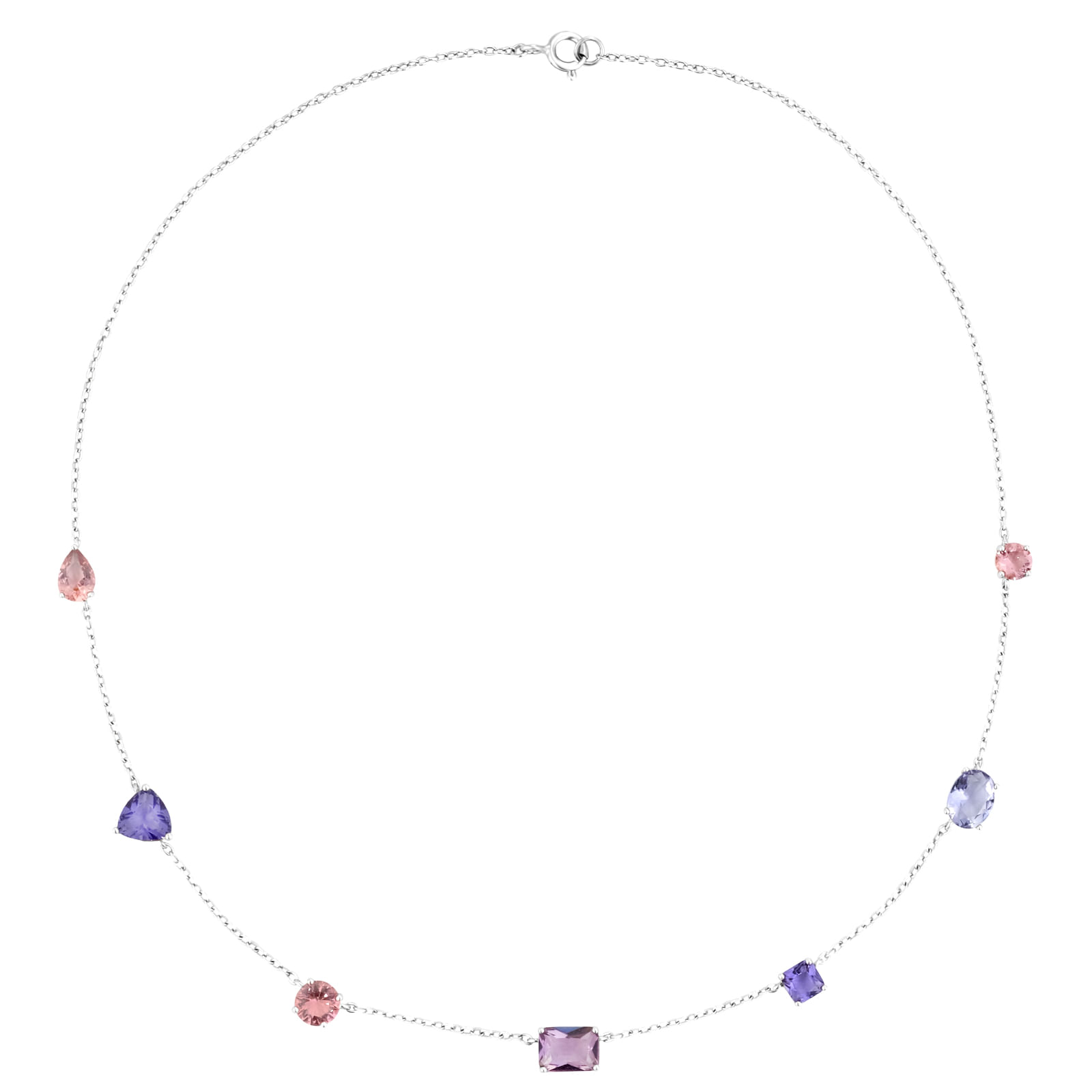 Colar Life Colors II em Prata 925 com Cristais Rosa e Roxo