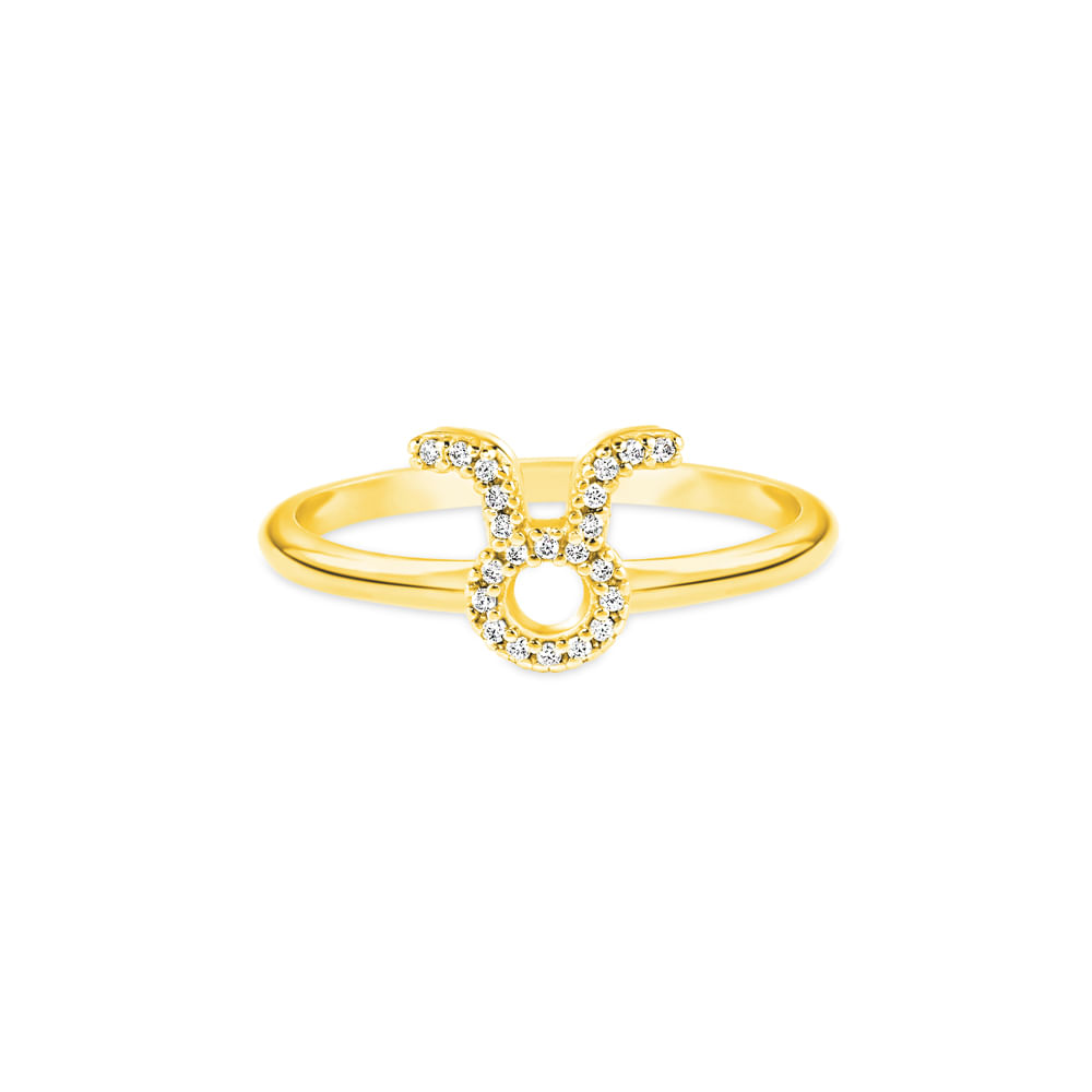 Anel Life Signo Touro em Prata 925 com Banho de Ouro Amarelo 18k e Pedras Incolores
