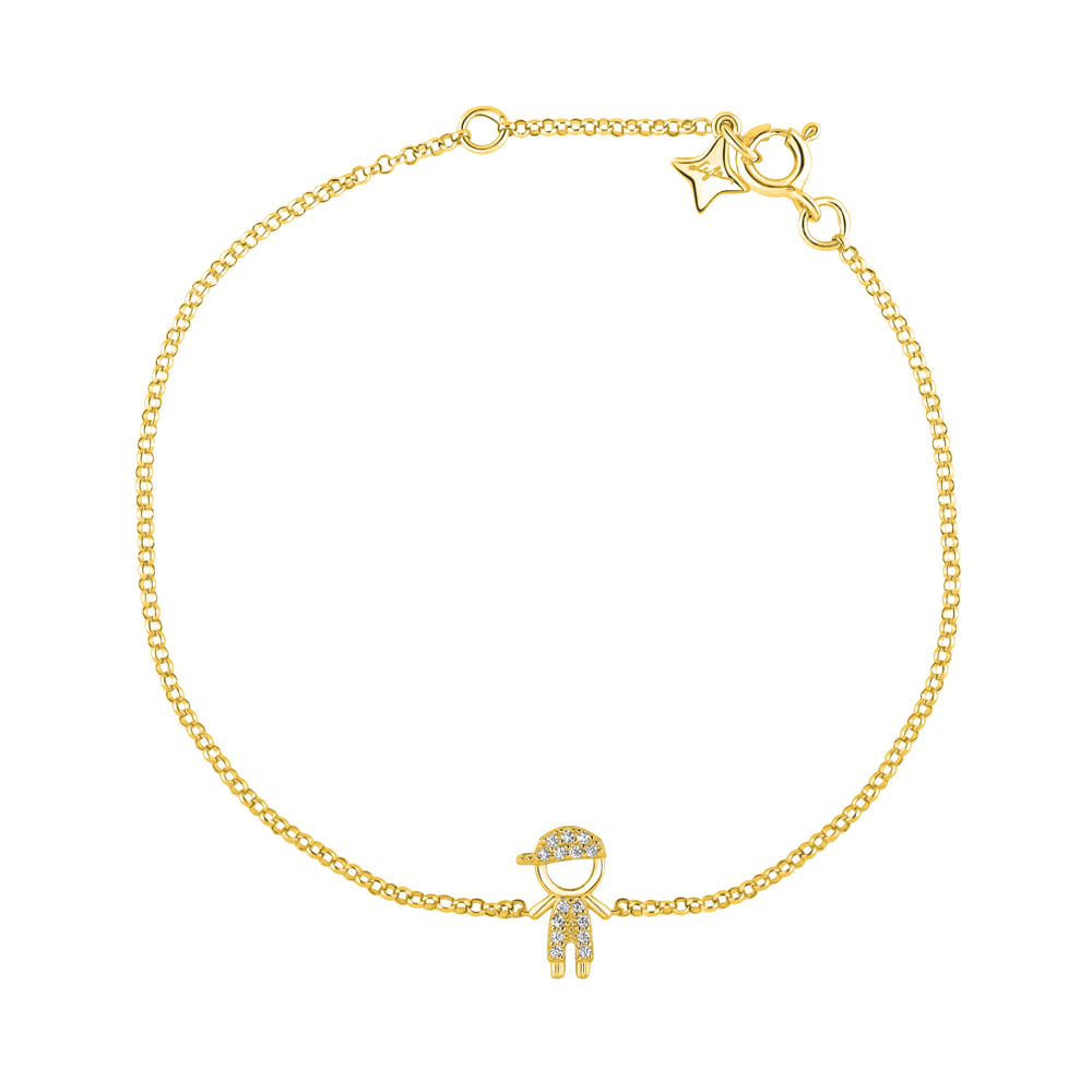 Pulseira Life Forever Menino em Prata 925 com Banho de Ouro Amarelo 18k e Pedras Incolores