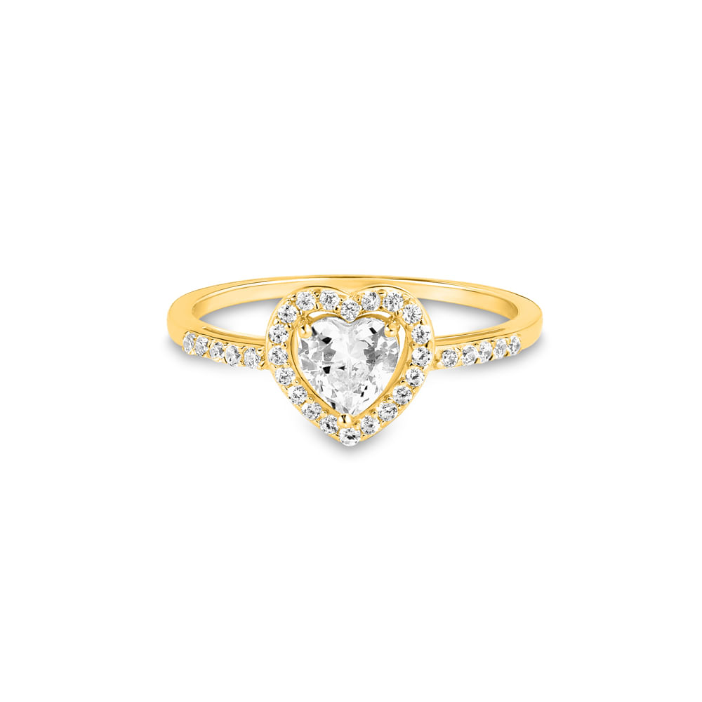 Anel Life Forms Coração em Prata 925 com Banho de Ouro Amarelo 18k e Pedras Incolores