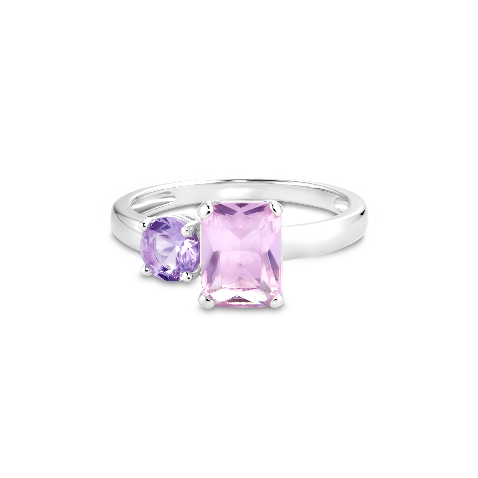 Anel Life Colors II em Prata 925 com Cristais Rosa e Roxo