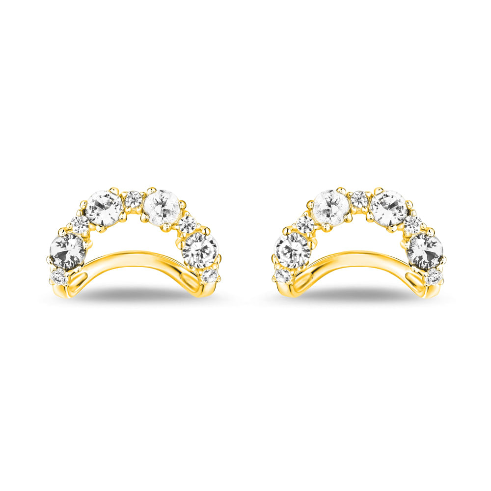 Brinco Life Ocean Prata em Banho Ouro Amarelo Cravejado