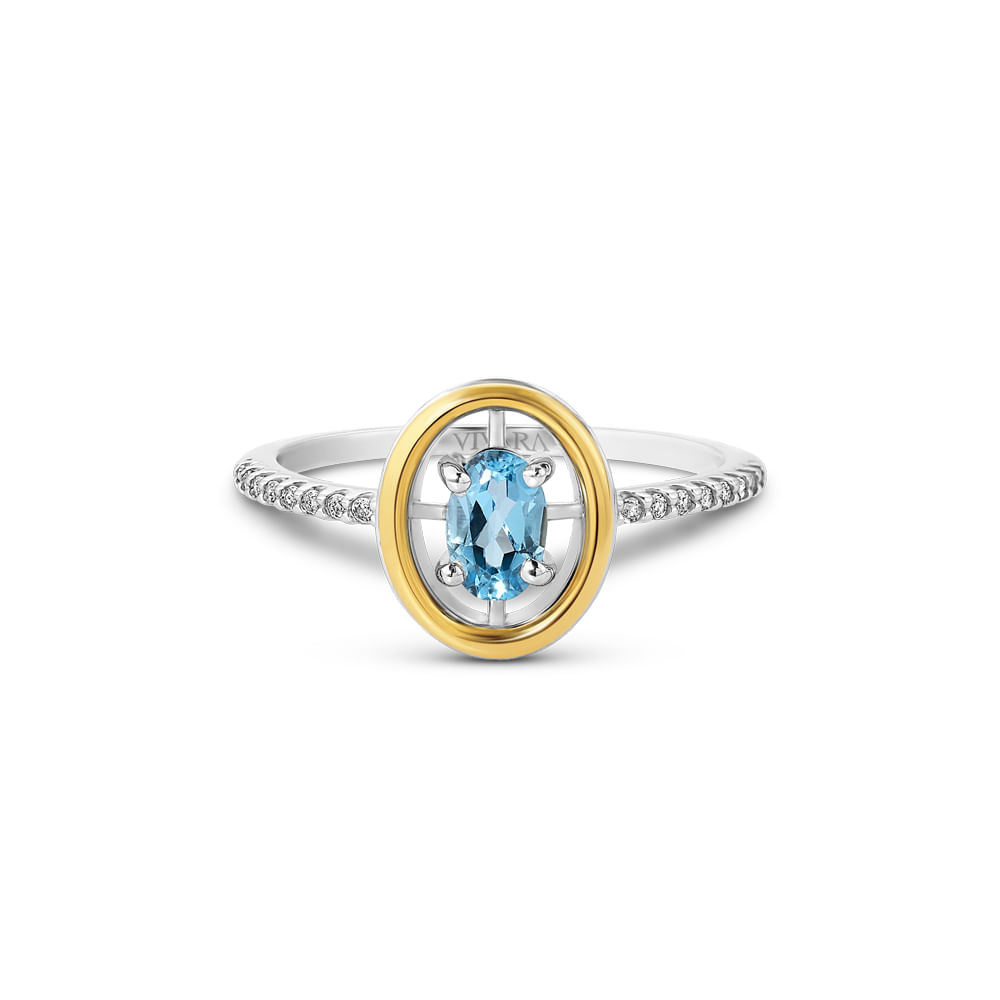 Anel Color Dots em Prata 925 e Ouro Amarelo 18k com Topázio Sky
