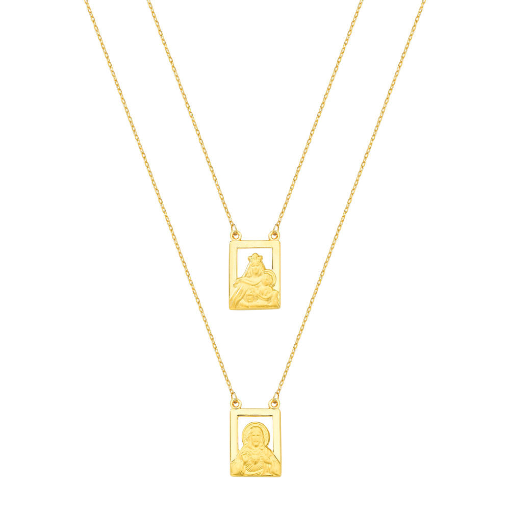 Escapulário Medalhas Jesus e N.Sra. Do Carmo em Ouro Amarelo 18k, 60cm