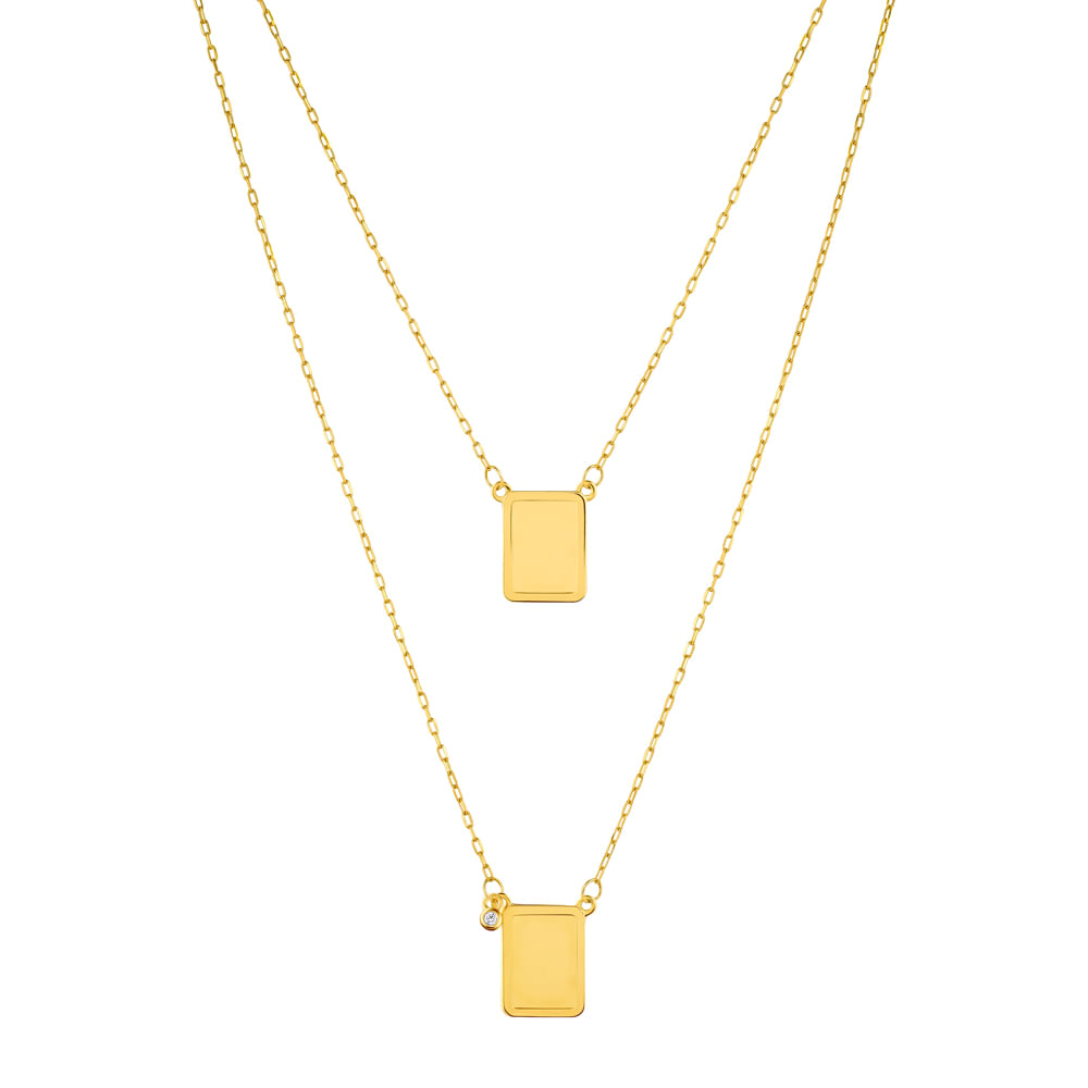 Escapulário Personalizável em Ouro Amarelo 18k com Safiras Incolores, 60cm