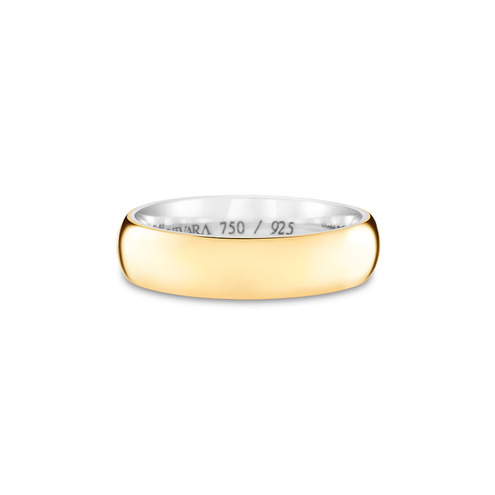 Aliança Romance em Prata 925 e Ouro Amarelo 18k, 5mm