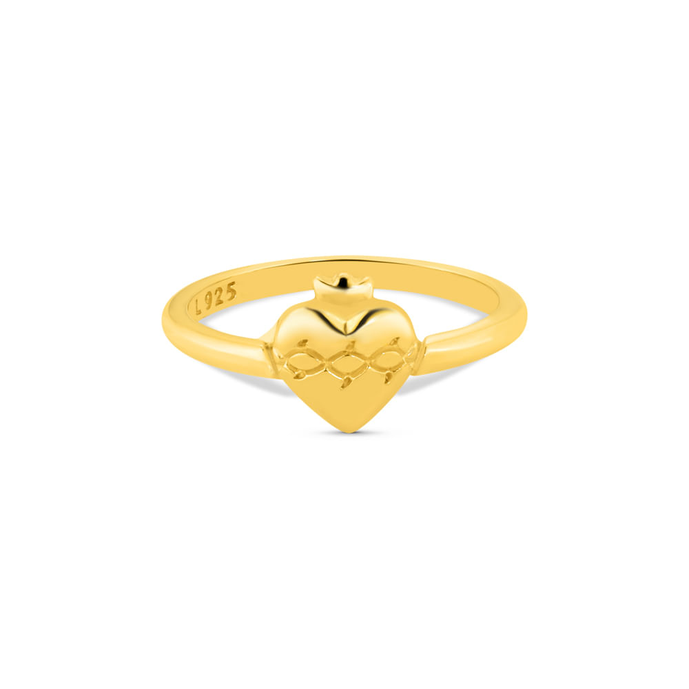 Anel Life Religião Sagrado Coração em Prata 925 com Banho de Ouro Amarelo 18k