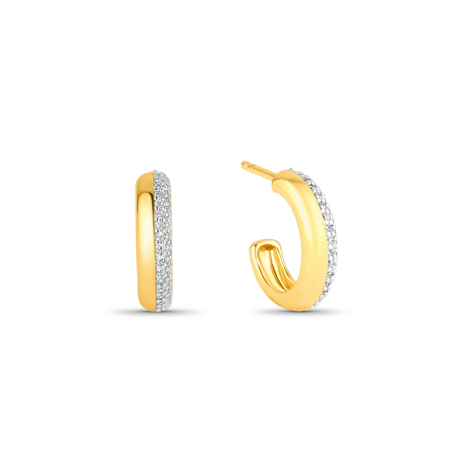 Brinco Argola Life Luxe em Prata 925 com Banho de Ouro Amarelo 18k com Pedras Incolores, 15 mm