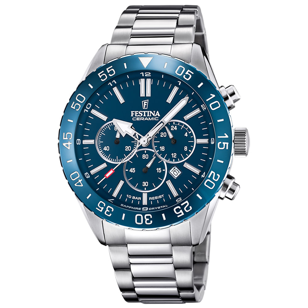 Relógio Festina 02-023 Ceramic Masculino Aço Prateado
