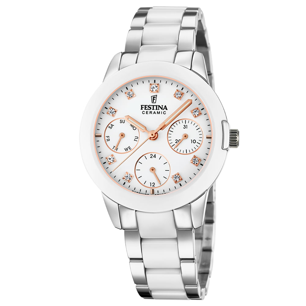 Relógio Festina 02-023 Ceramic Feminino Aço Prateado