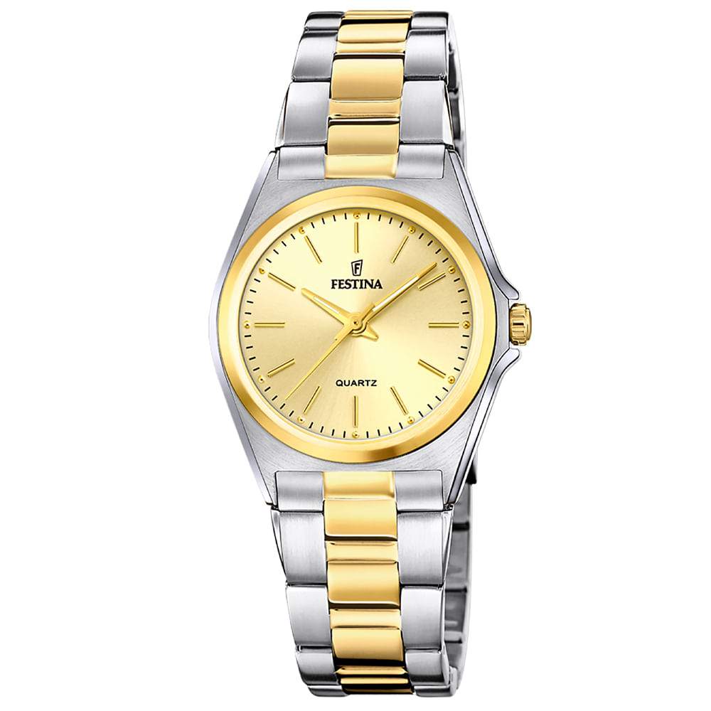 Relógio Festina 02-037 Acero Clasico Feminino Aço Ouro Prata