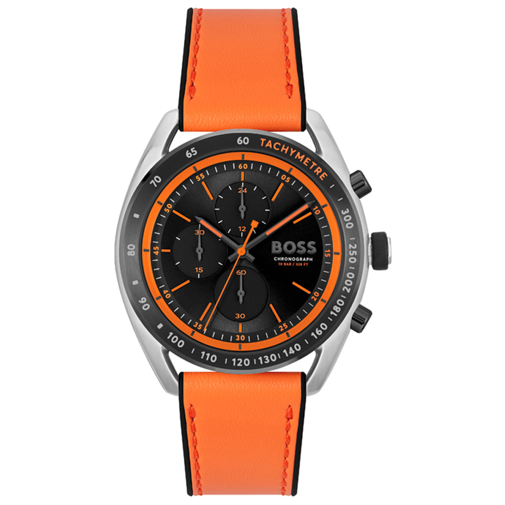 Relógio Boss Masculino Couro Borracha Laranja e Preto 1514025