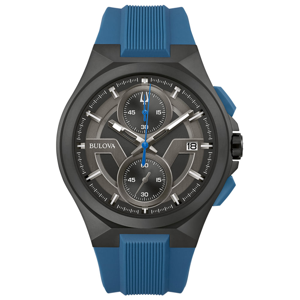 Relógio Bulova Maquina Masculino Silicone Azul 98b380