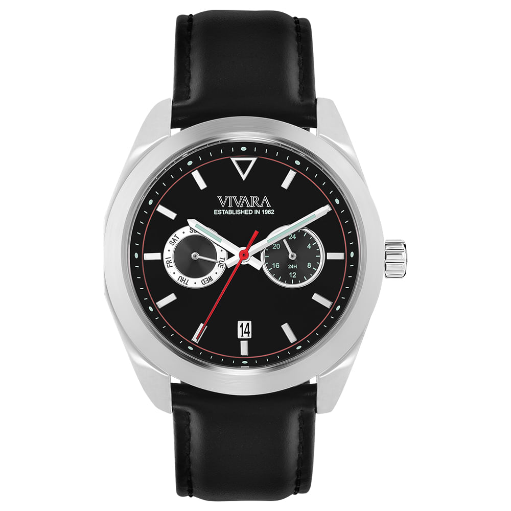 Relógio Vivara Pantanal Masculino Couro Preto