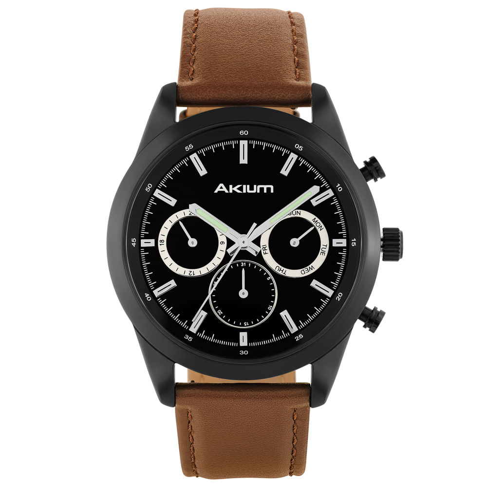 Relógio Akium Cityrun Masculino Couro Marrom