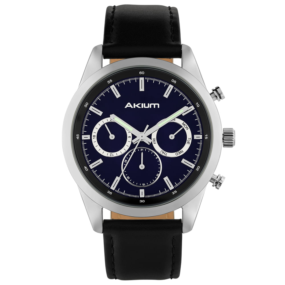 Relógio Akium Cityrun Masculino Couro Preto