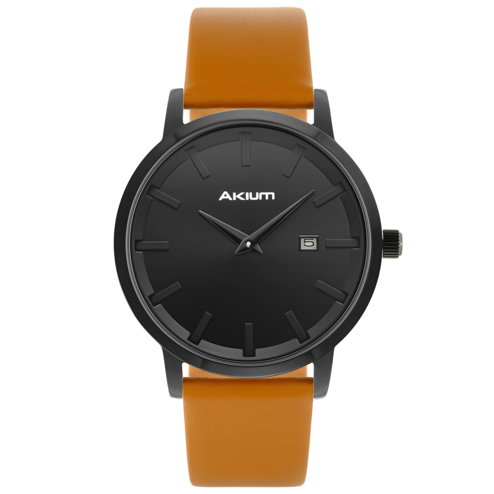 Relógio Akium Slim Masculino Couro Caramelo