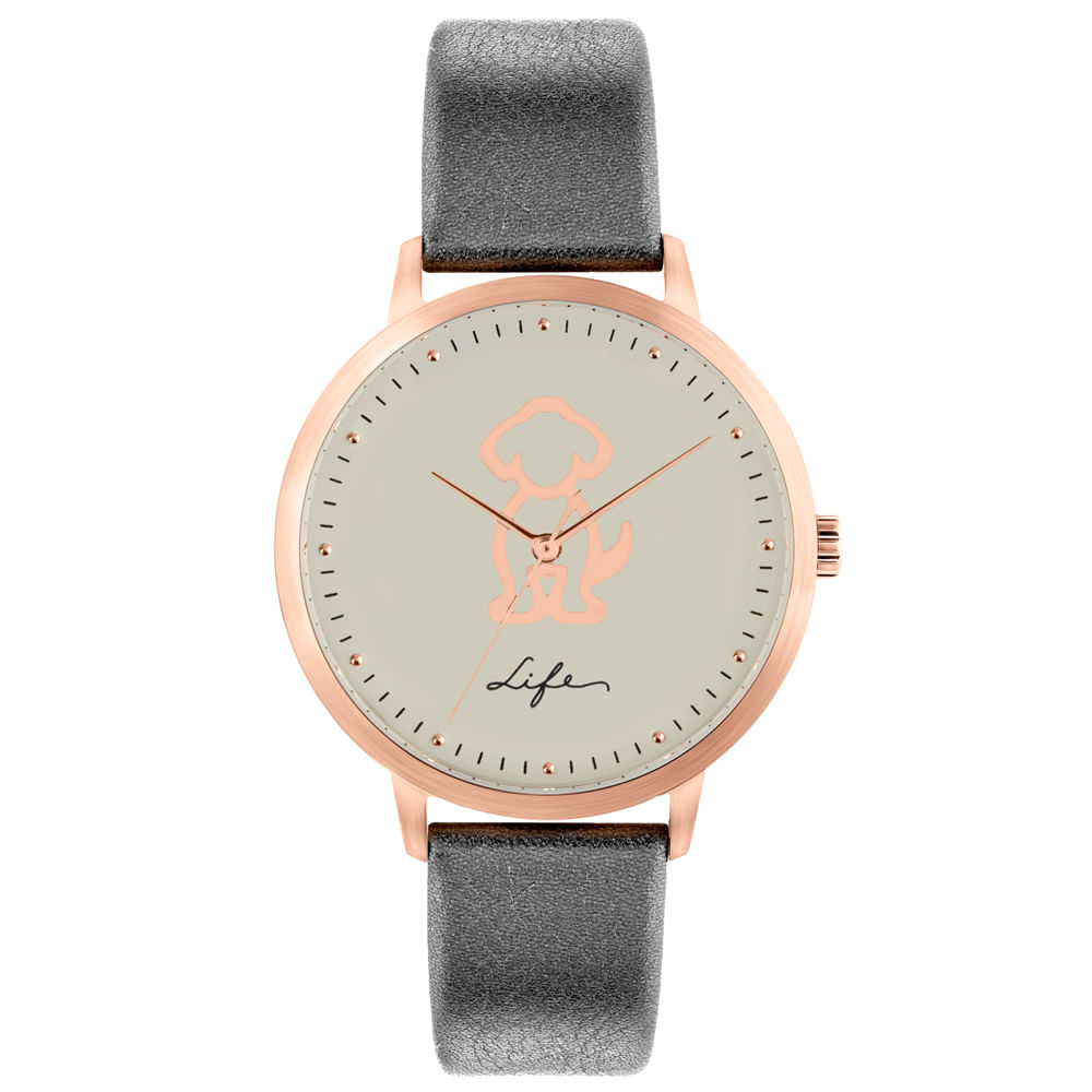 Relógio Life Mascote Feminino Couro Prateado