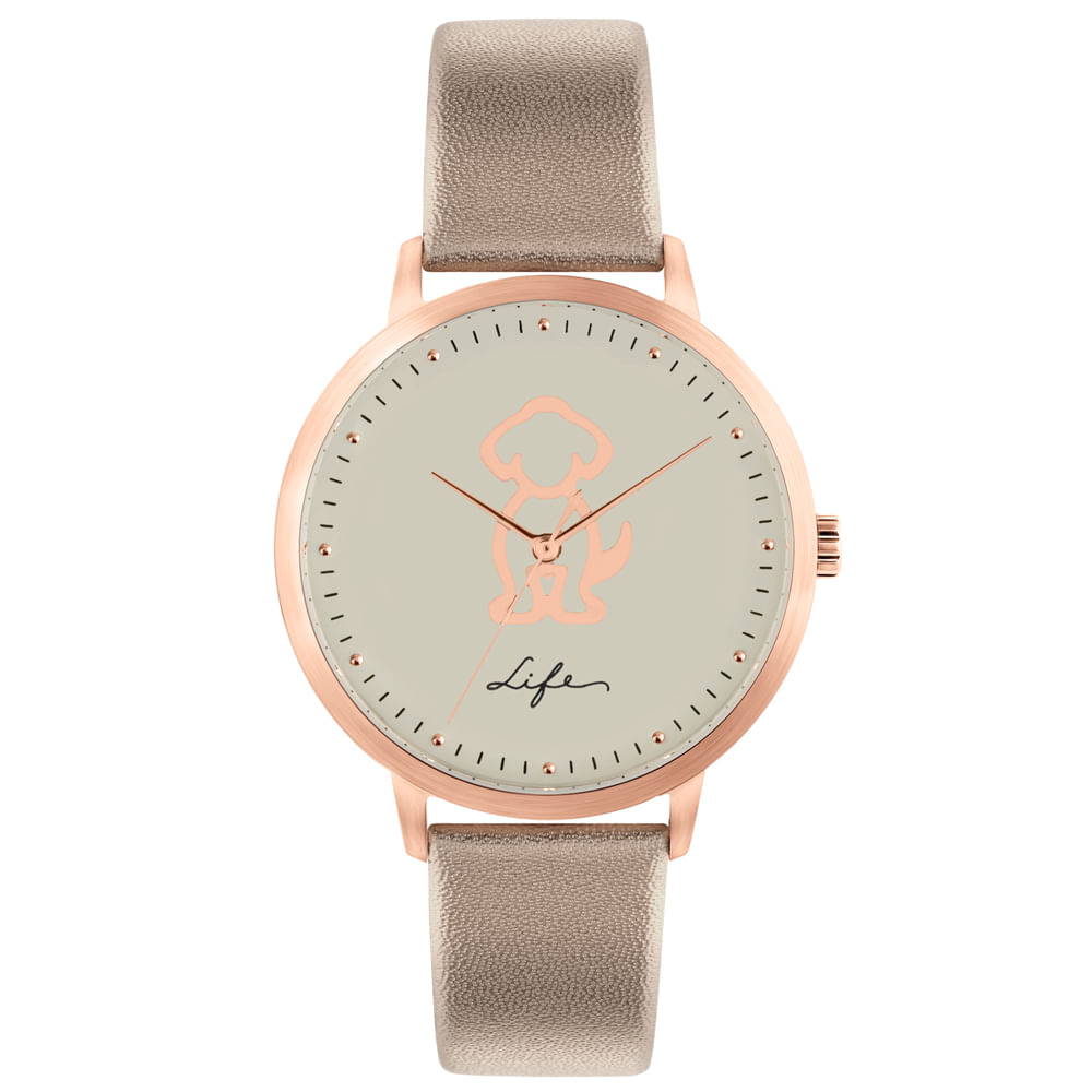 Relógio Life Mascote Feminino Couro Rosé