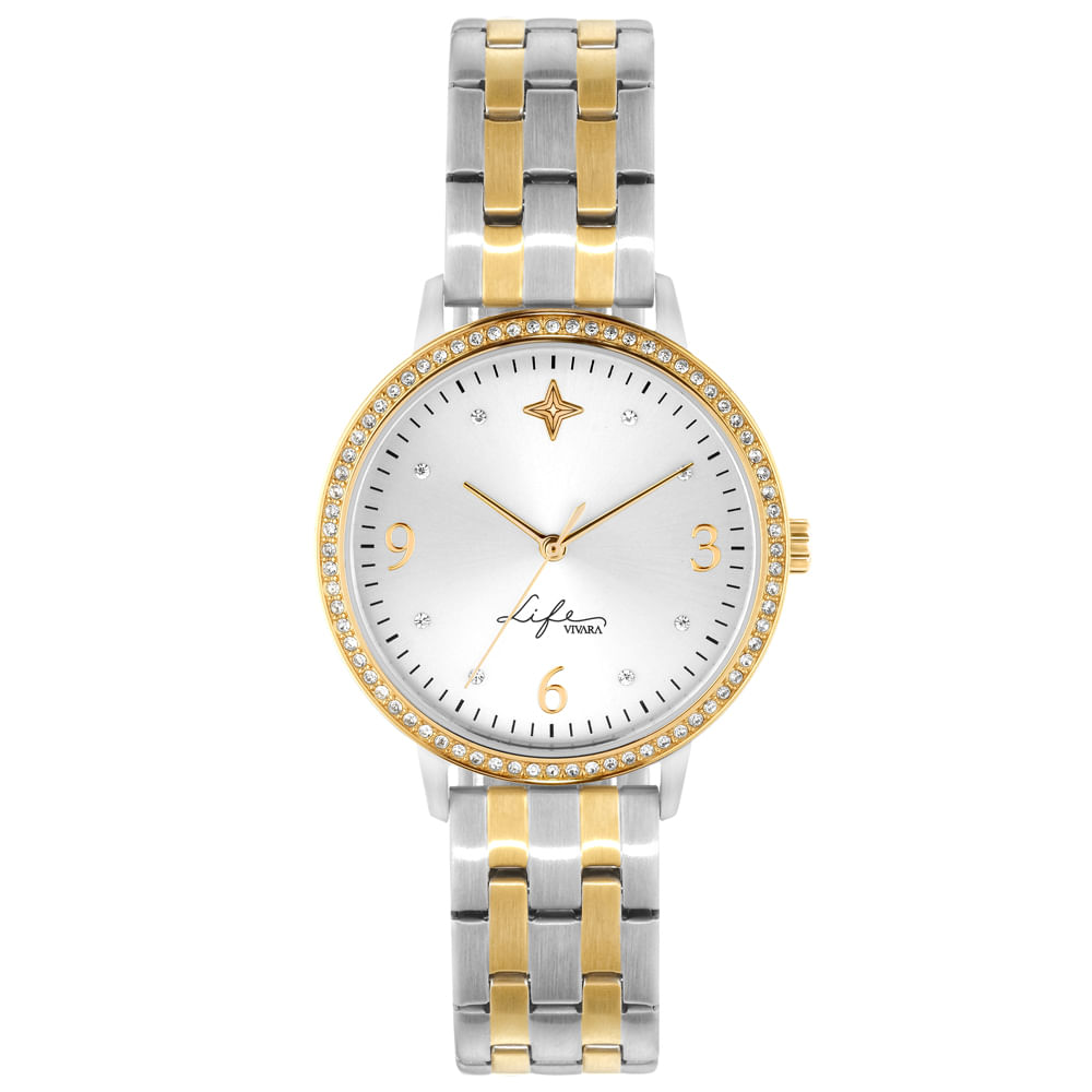 Relógio Life Sucesso Feminino Aço Dual Tone Dourado Aço