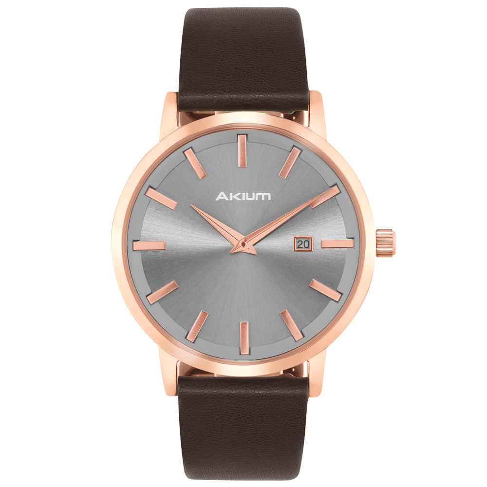 Relógio Akium Slim Masculino Couro Marrom