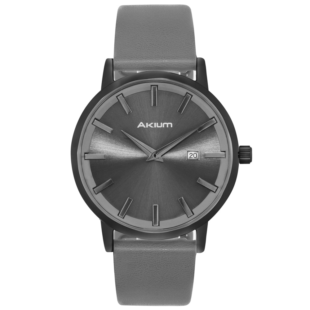 Relógio Akium Slim Masculino Couro Cinza