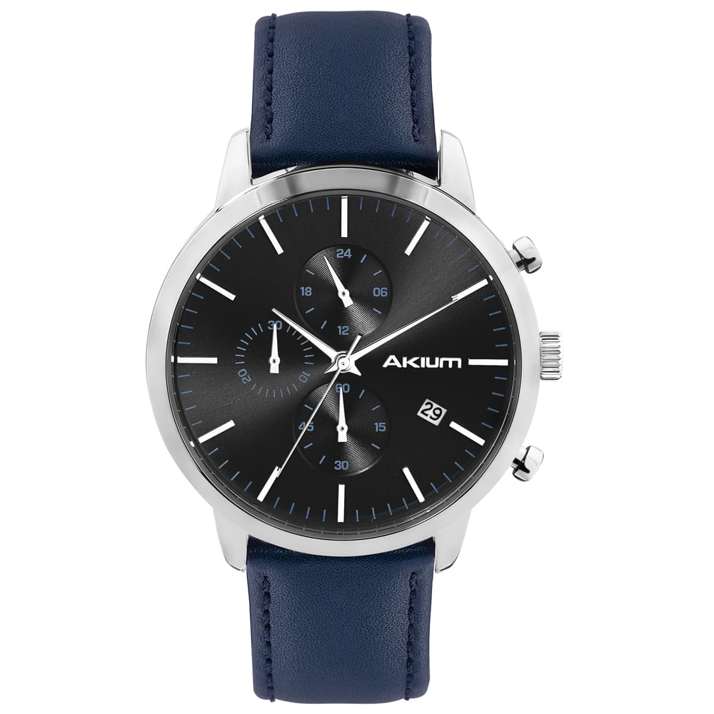 Relógio Akium Masculino Couro Azul Marinho