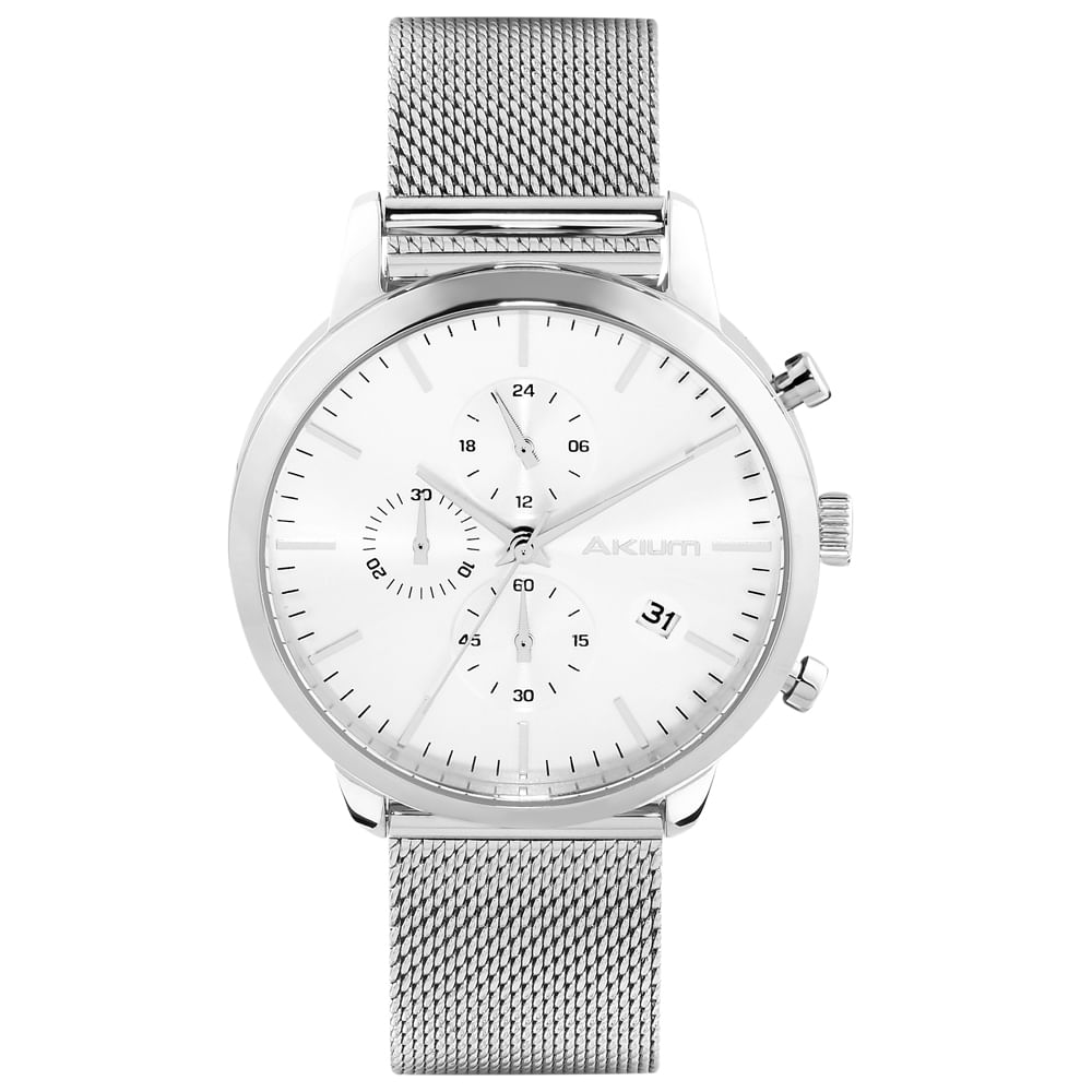 Relógio Akium Masculino Aço Prateado
