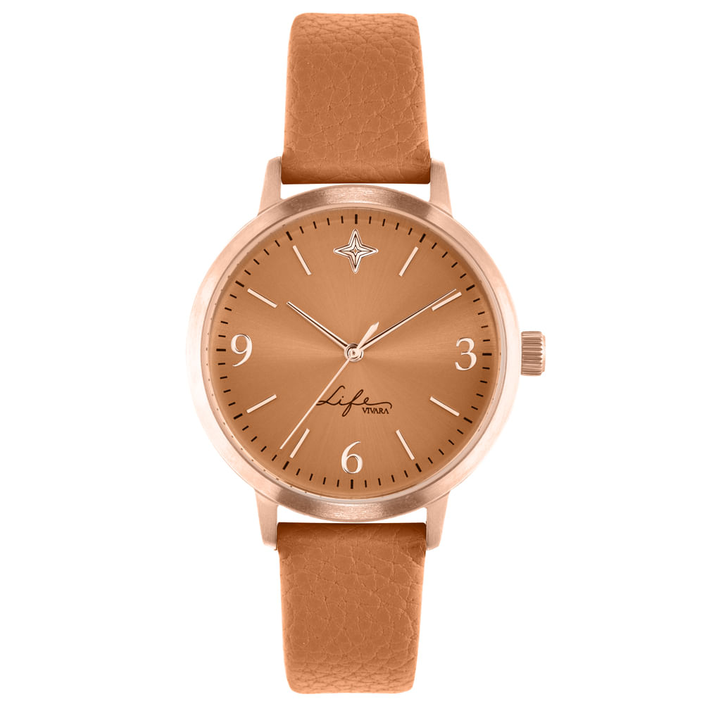 Relógio Life Realizações Feminino Couro Bege
