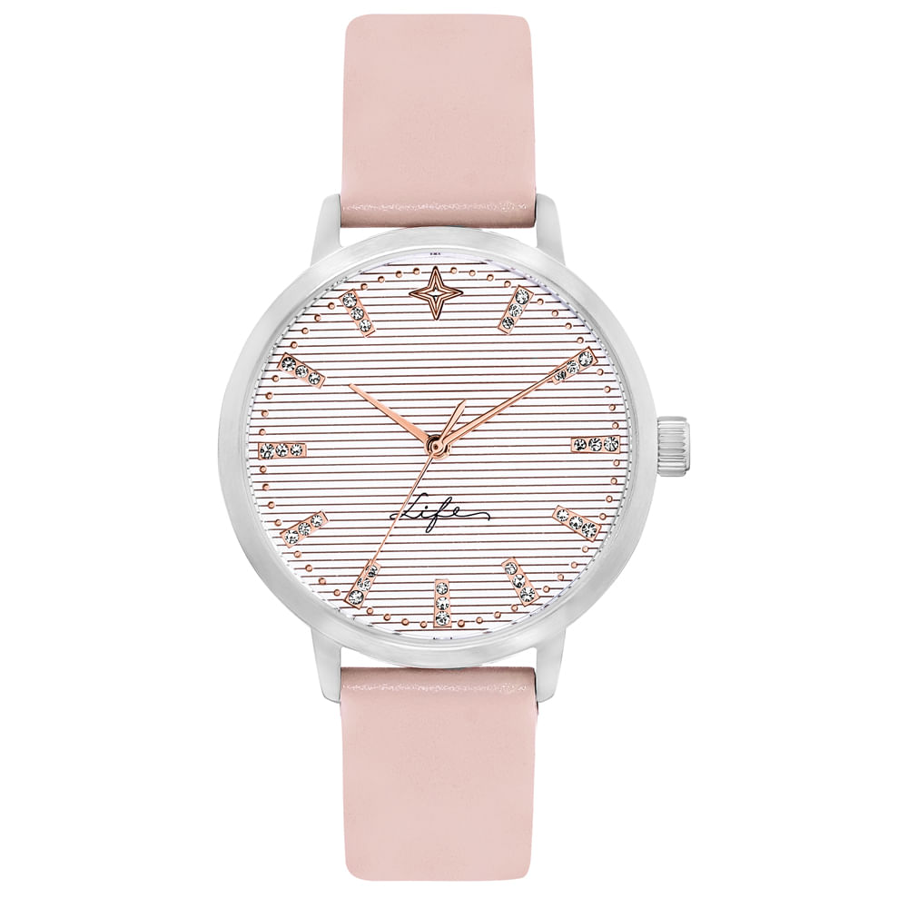 Relógio Life Desafios Feminino Couro Rosa