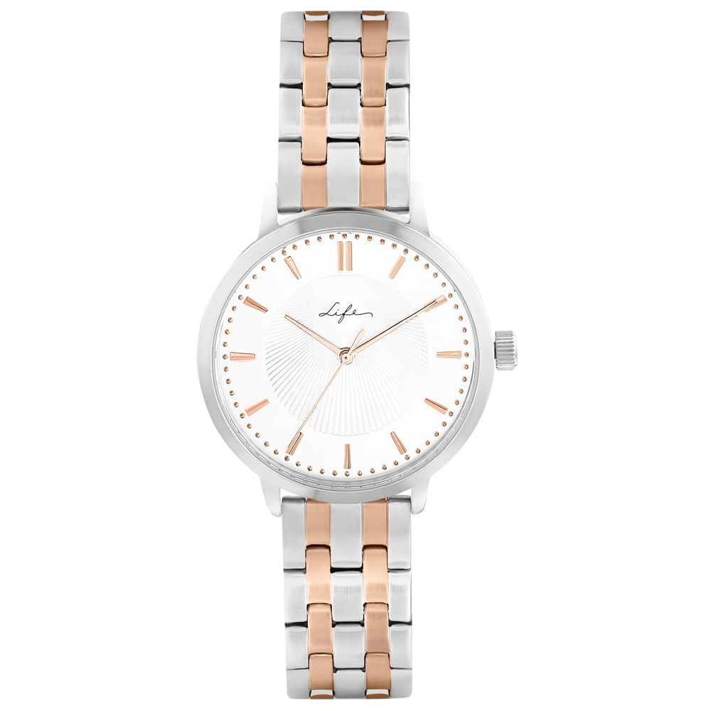 Relógio Life Texturizado Feminino Aço Prata e Rosé