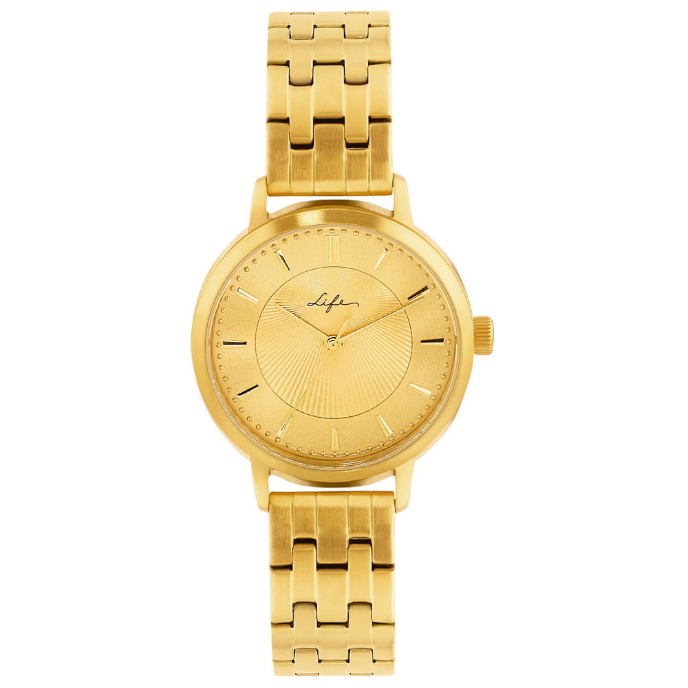 Relógio Life Texturizado Feminino Aço Dourado