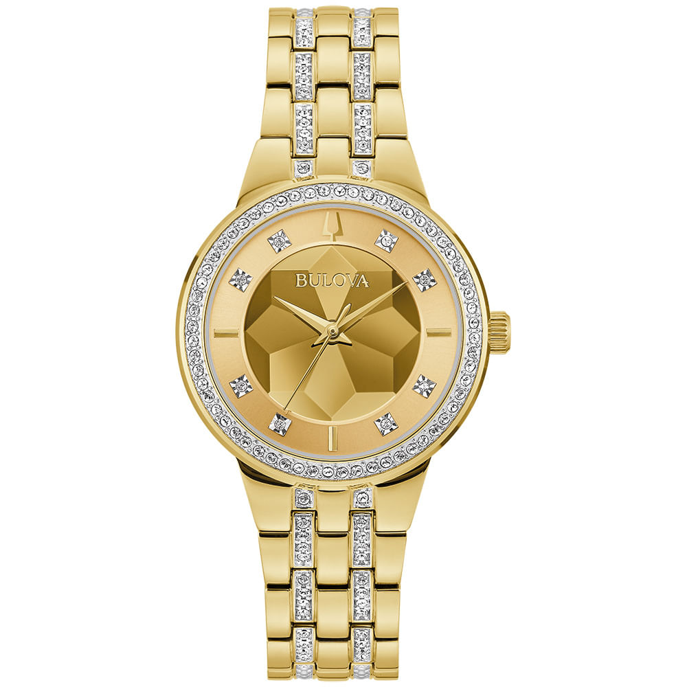 Relógio Bulova Crystal Feminino Aço Dourado 97l176