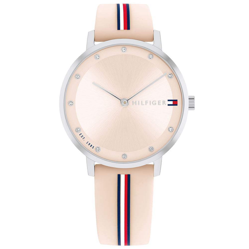Relógio Tommy Hilfiger Feminino Borracha Rosa Com Listras 1782737