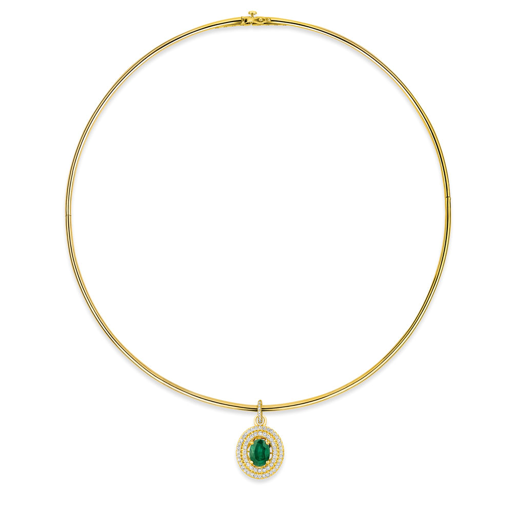 Colar Splendore em Ouro Amarelo 18k com Esmeralda e Diamantes, 40cm