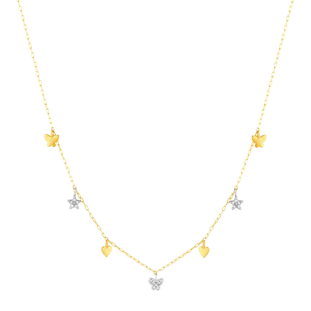 Colar Teens Estrelas em Ouro Amarelo e Ouro Branco 18k com Diamantes, 45cm