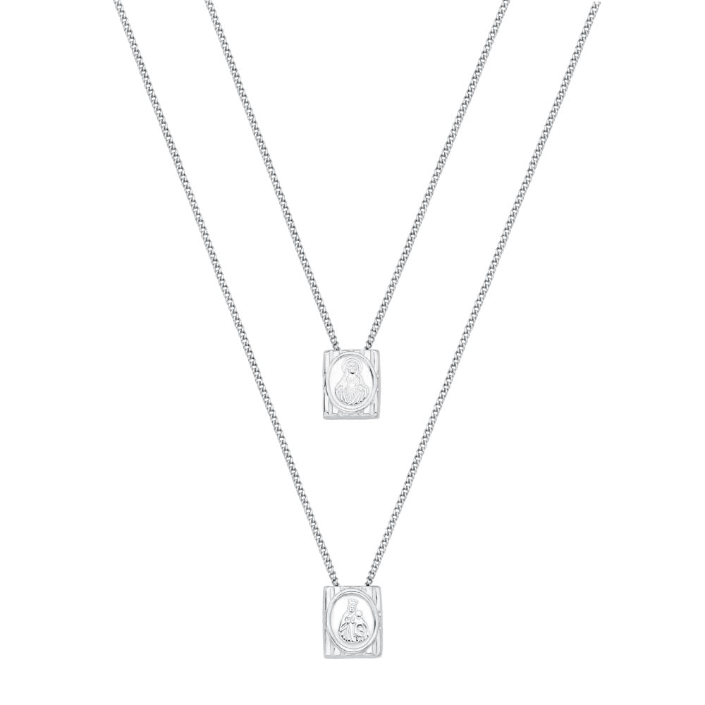 Escapulário N.Sra. do Carmo e Sagrado Coração de Jesus em Prata 925, 65cm