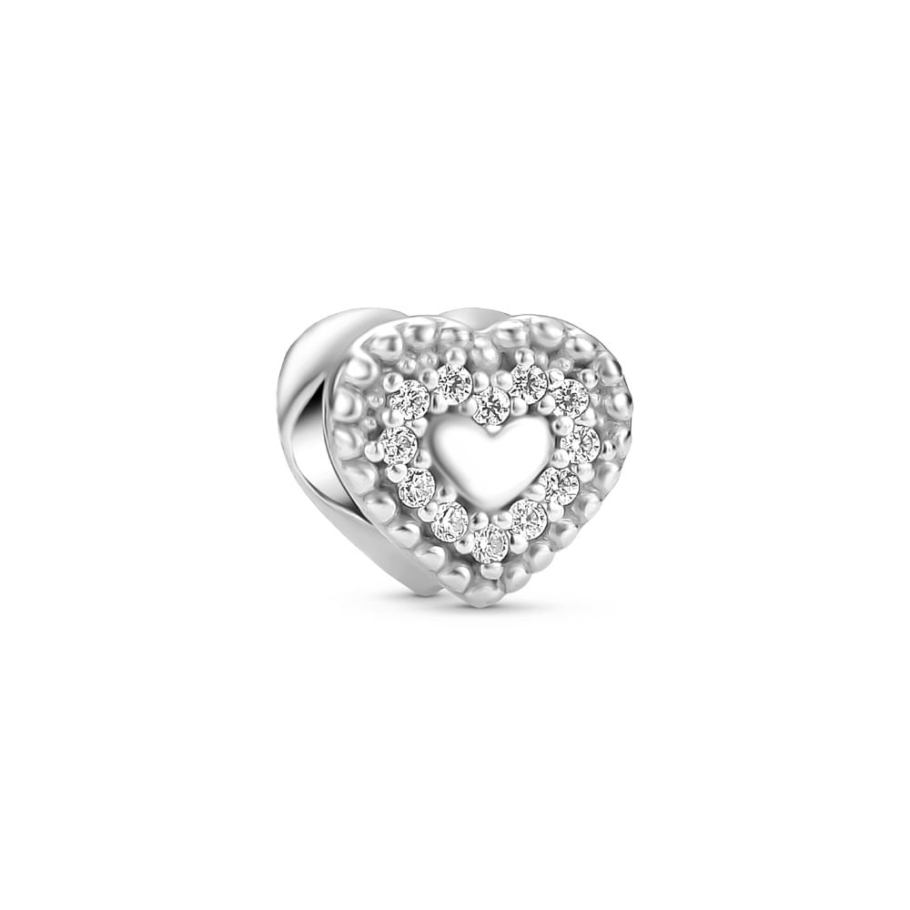 Pingente Life Amor Coração em Prata 925 com Pedras Incolores