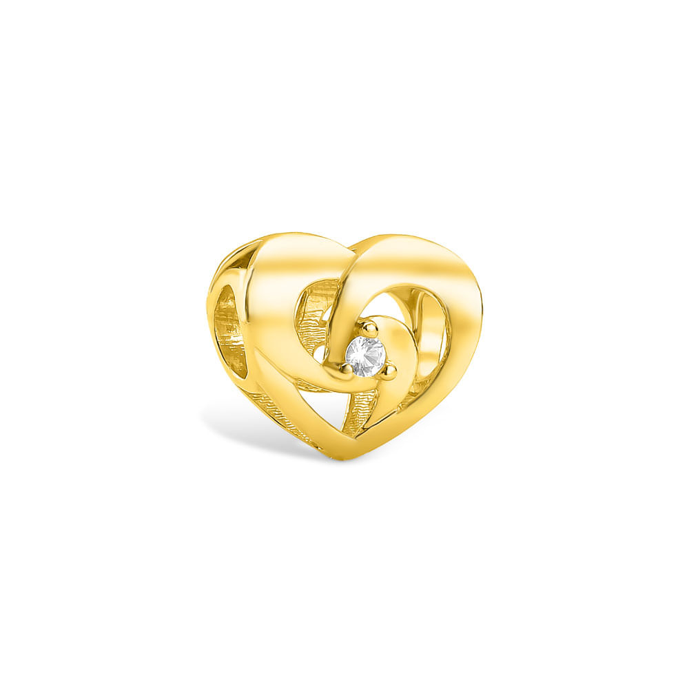 Separador Life Amor Coração em Prata 925 com Banho de Ouro Amarelo 18k com Pedras Incolores