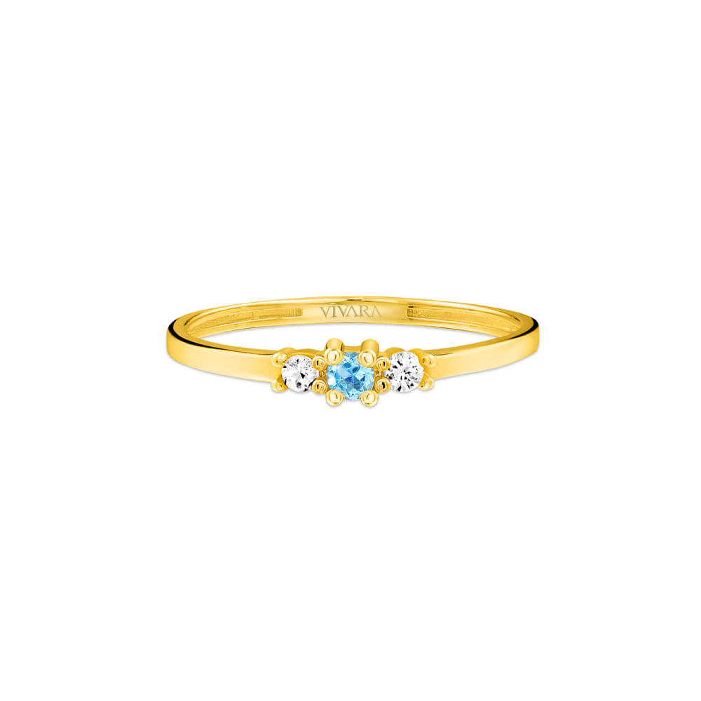 Anel Cores em Ouro Amarelo 18k com Topázio Swiss e Safiras Incolores