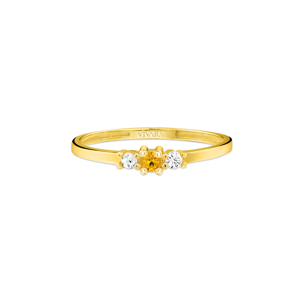 Anel Cores em Ouro Amarelo 18k com Citrino e Safiras Incolores