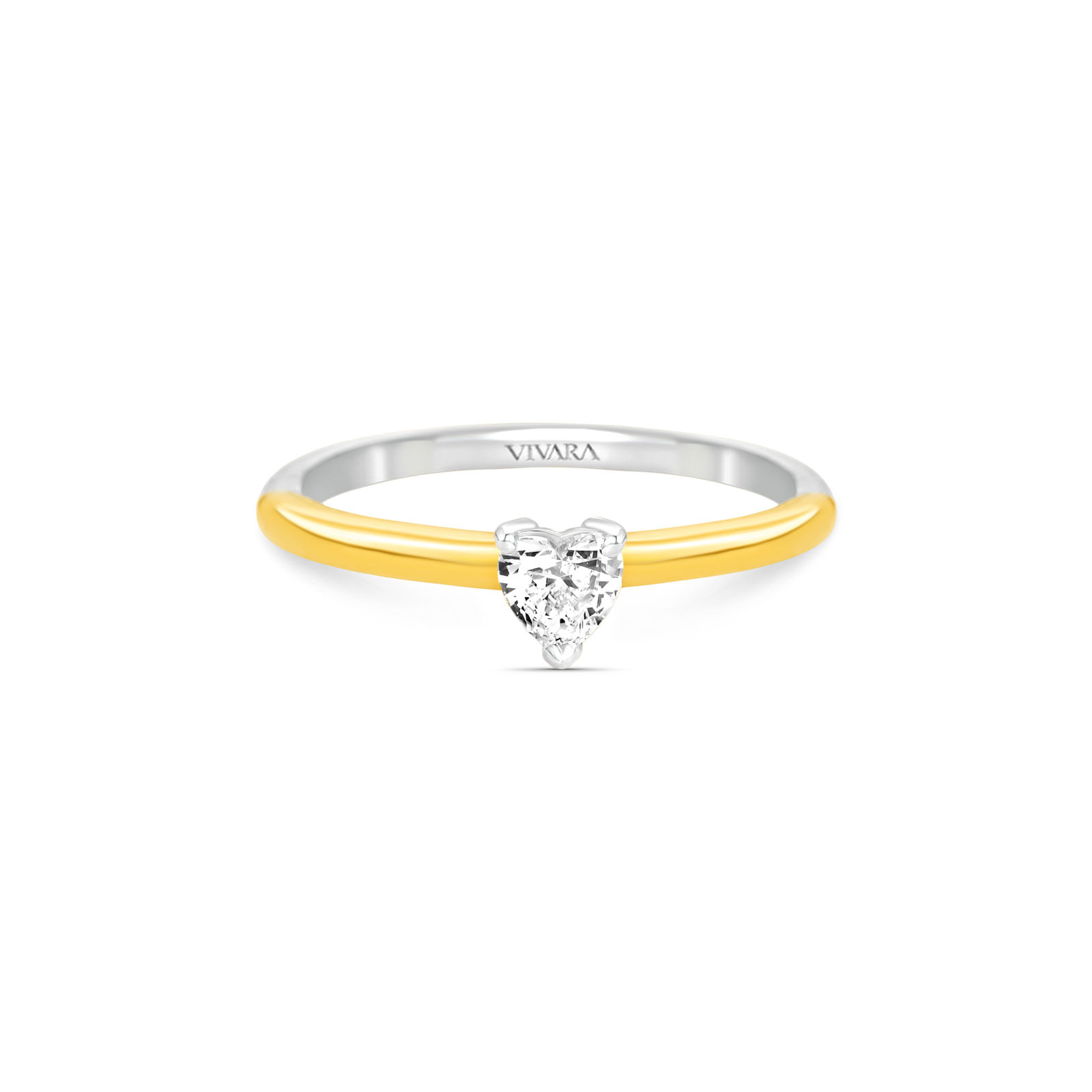 Anel Solitário Lume Coração em Prata 925 e Ouro Amarelo 18k com Diamante de Laboratório 0,24 ct