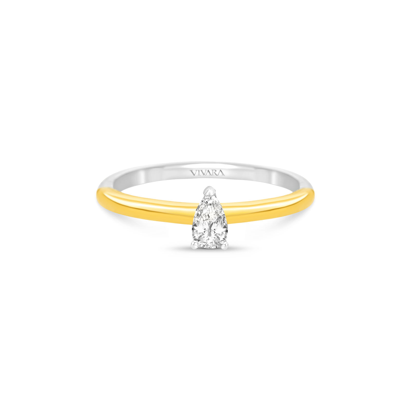 Anel Solitário Lume Gota em Prata 925 e Ouro Amarelo 18k com Diamante de Laboratório 0,17 ct
