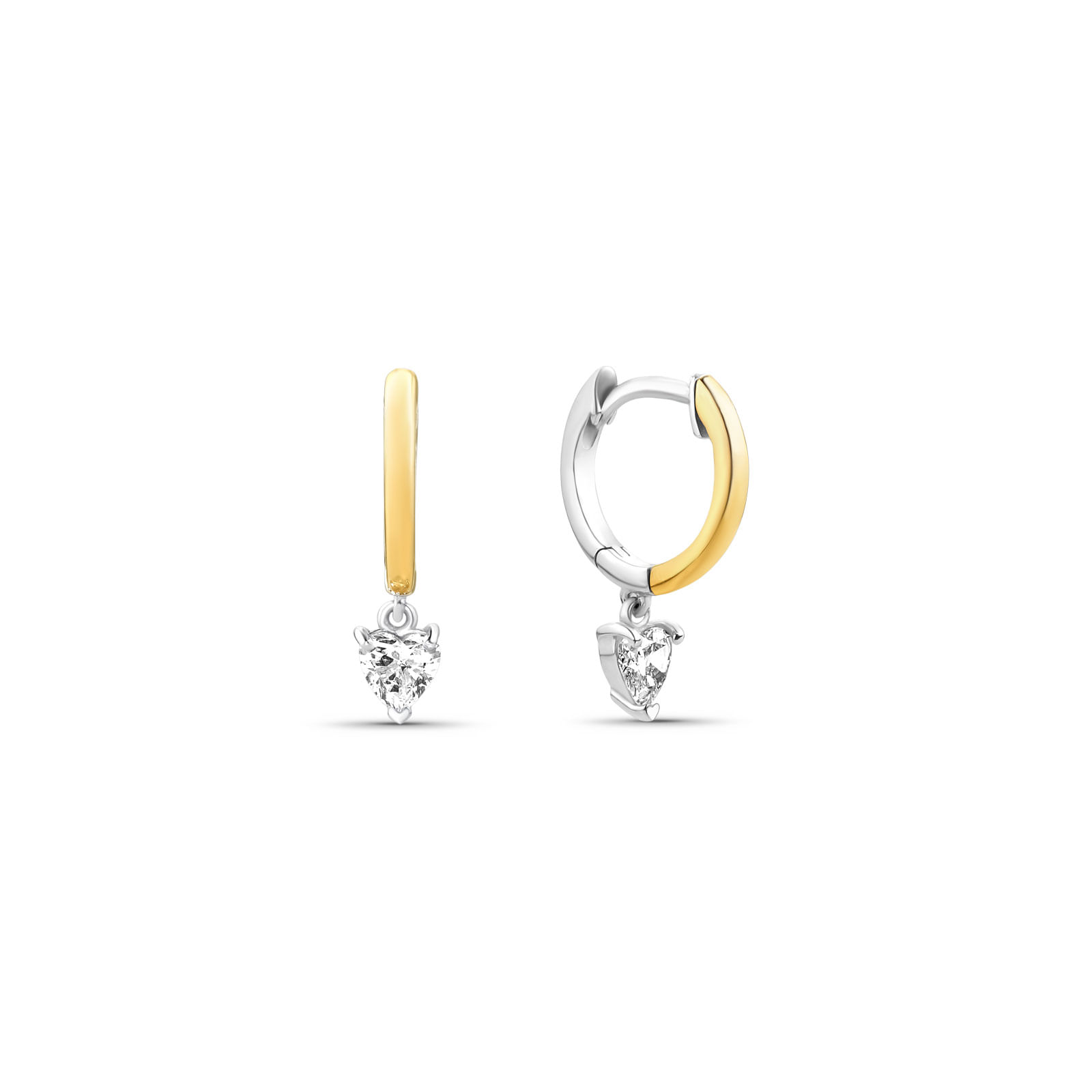 Argola Lume Coração em Prata 925 e Ouro Amarelo 18k com Diamante de Laboratório 0,48 ct, 16 cm